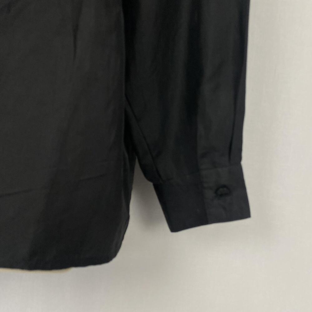 Newport News 100% Silk Button Up Shirt Womens 8 Black Pleated Tuxedo Minimalist - Picture 6 of 10